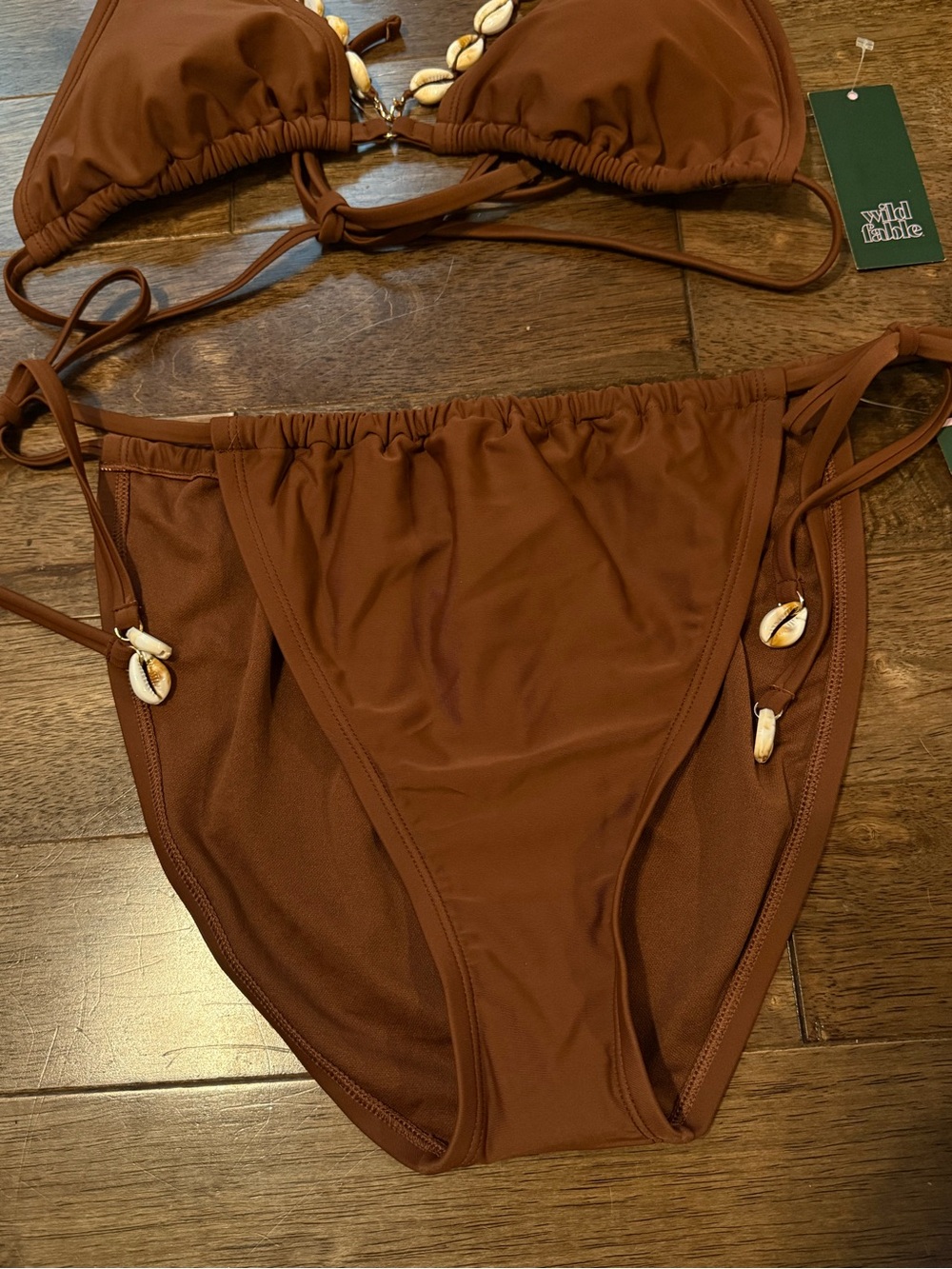 Wild Fable Brown Shell Detail Triangle Bikini Set NWT XL Women’s Swimwear - Picture 4 of 7